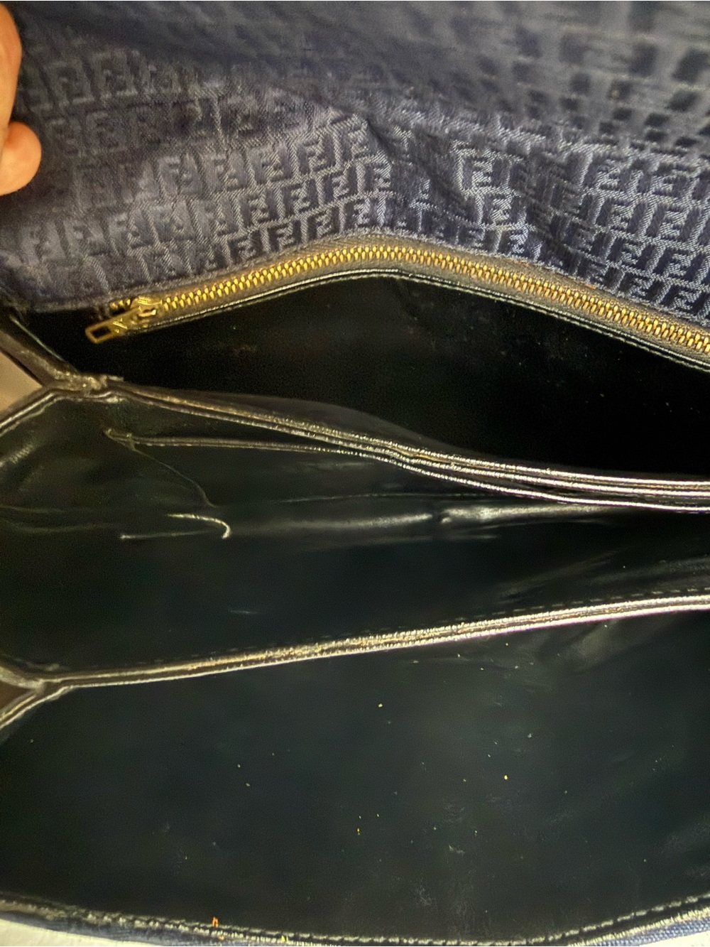 Fendi Vintage circa 90s Navy Blue Canvas Shoulder Bag with Black Leather Trim - Picture 10 of 16